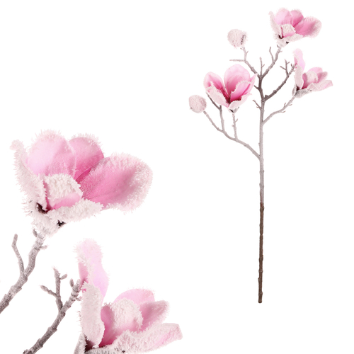 Magnolie - umělá řezaná, růžová se zasněžením