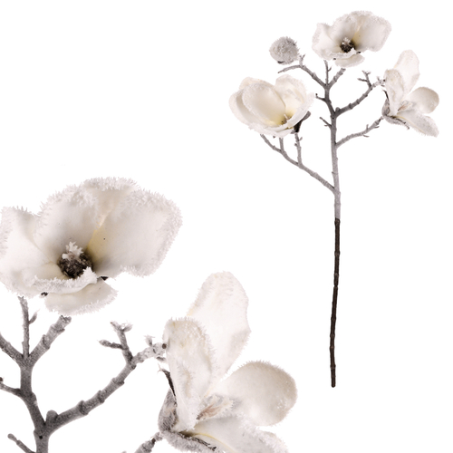 Magnolie - umělá řezaná, bílá se zasněžením