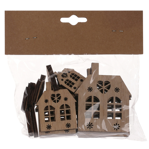 Domeček dřevěný - mix velikostí, přírodní b., cena za balení (18 ks)