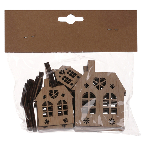 Domeček dřevěný - mix velikostí, přírodní b., cena za balení (18 ks)