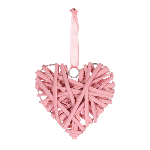 Srdce proutěné - závěsná dekorace, barva růžová