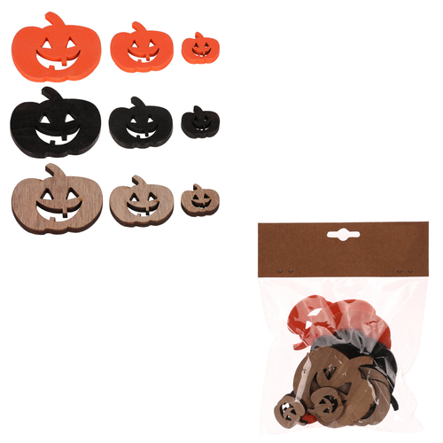 Dýně strašidelná - dřevo, mix 3 barev a 3 vel., cena za balení (18 ks)