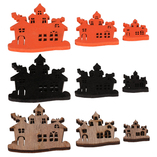 Strašidelné domečky - dřevo, mix 3 barev a vel., cena za balení (18 ks)