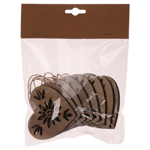 Srdce závěsné - dřevěné, přírodní, cena za balení (8 ks)