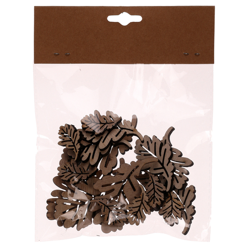 Dubové lístky - dřevěné, přírodní, mix 3 vel., cena za balení (18 ks)