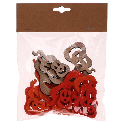 Dýně s obličejem - dřevo, mix 3 barev a 3 vel., cena za balení (18 ks)