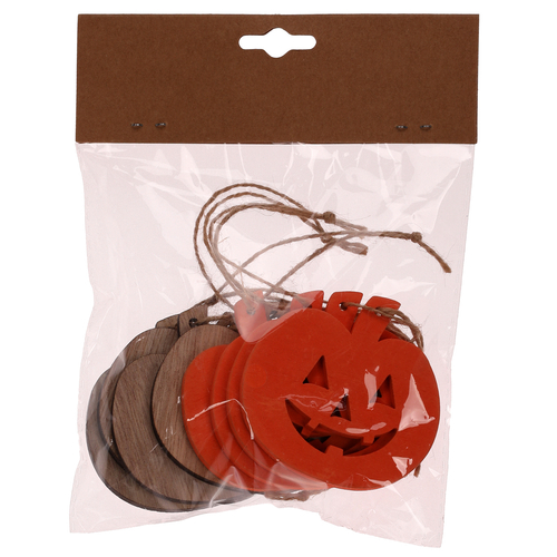 Dýně s obličejem na pověšení - dřevo, mix 2 barev, cena za balení (8 ks)