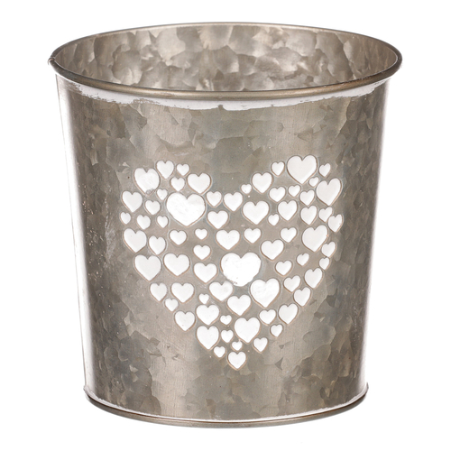 Obal z kovu na květiny, v  tmavě krémové barvě se srdcem