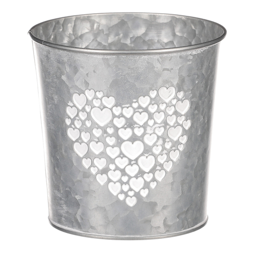 Obal z kovu na květiny, v zinkové barvě se srdcem.