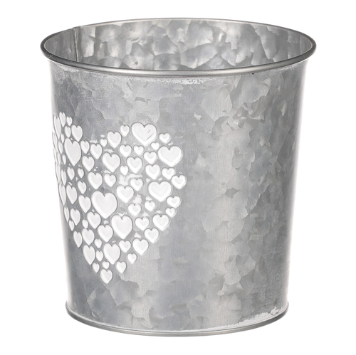 Obal z kovu na květiny, v zinkové barvě se srdcem.