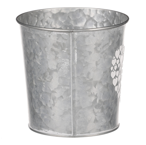 Obal z kovu na květiny, v zinkové barvě se srdcem.