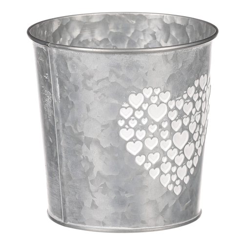 Obal z kovu na květiny, v zinkové barvě se srdcem.