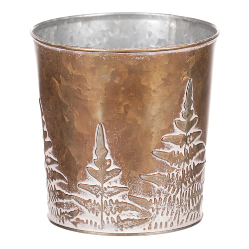 Obal z kovu na květiny, v  měděné barvě s kapradím.