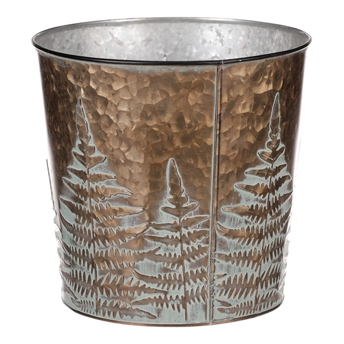 Obal z kovu na květiny, v  měděné barvě s kapradím.