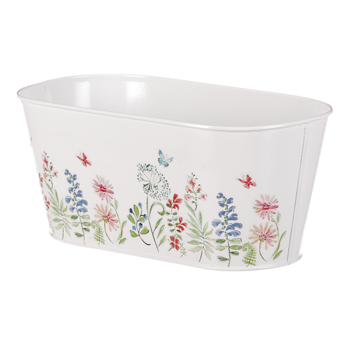 Truhlík kovový - květinový design, barva bílá