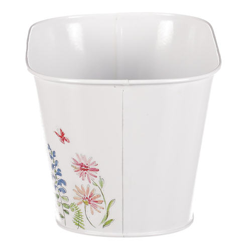 Truhlík kovový - květinový design, barva bílá