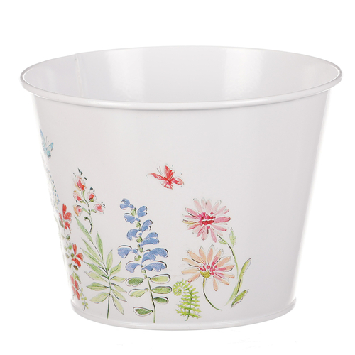 Obal na květiny - kulatý, květinový design, vel. L, bílý