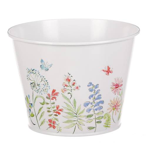 Obal na květiny - kulatý, květinový design, vel. L, bílý