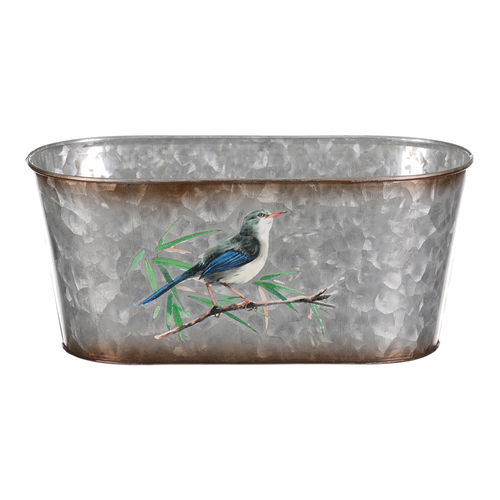 Kovový truhlík, design s ptáčky.