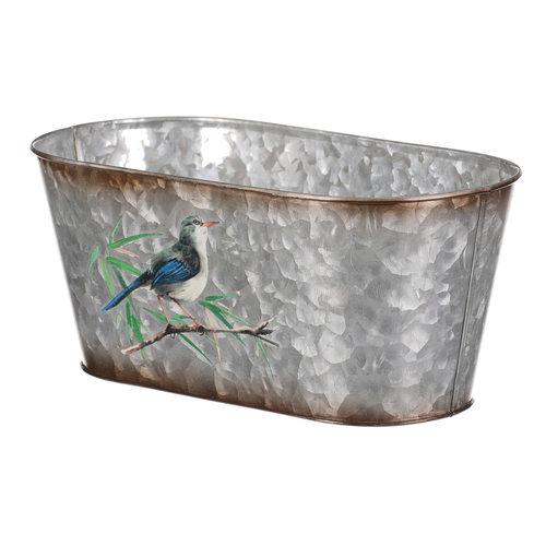 Kovový truhlík, design s ptáčky.