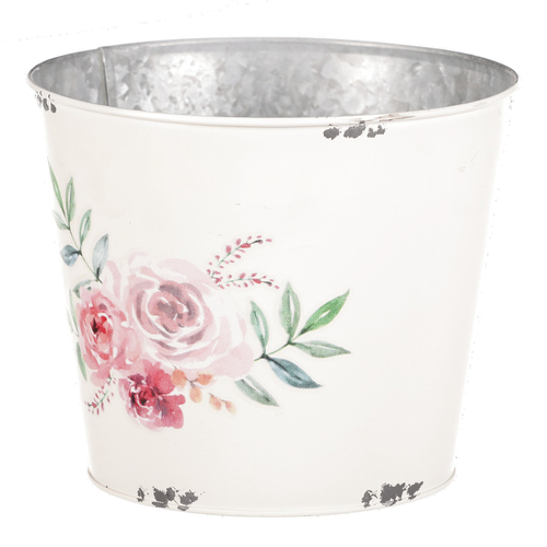 Kovový obal na květiny, design s růžemi.