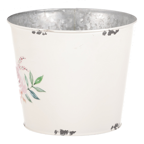 Kovový obal na květiny, design s růžemi.