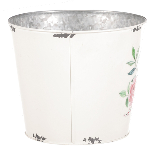 Kovový obal na květiny, design s růžemi.