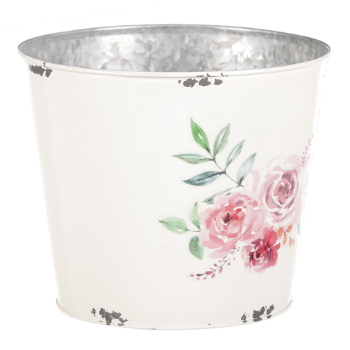 Kovový obal na květiny, design s růžemi.