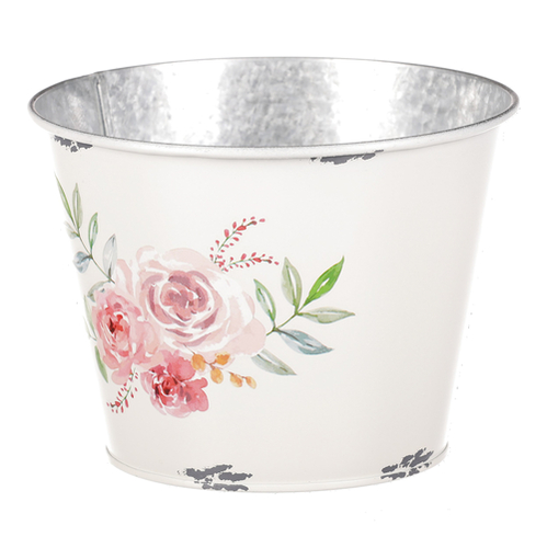 Kovový obal na květiny, design s růžemi.