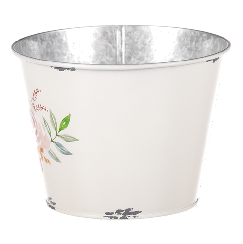 Kovový obal na květiny, design s růžemi.