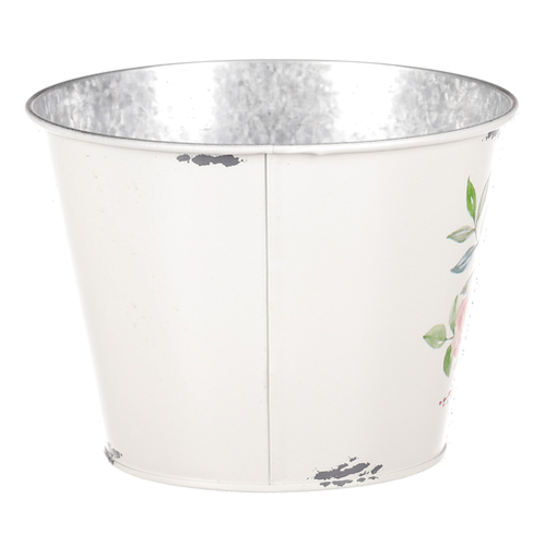 Kovový obal na květiny, design s růžemi.