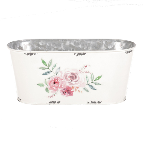 Kovový truhlík, design s růžemi.