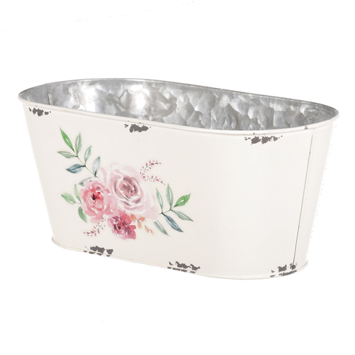 Kovový truhlík, design s růžemi.