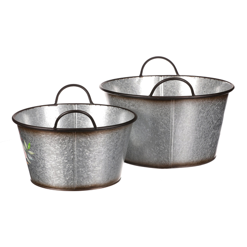 Kovový obal na květiny, sada 2ks. Design s růžemi.