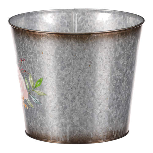 Kovový obal na květiny. Design s růžemi.