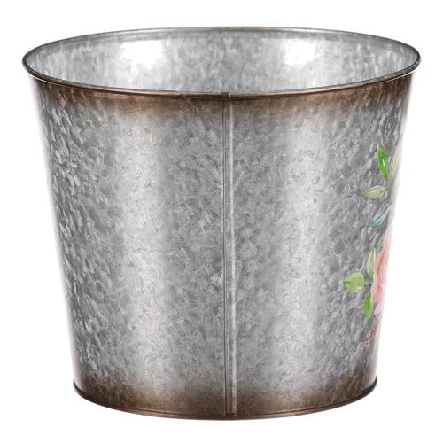 Kovový obal na květiny. Design s růžemi.