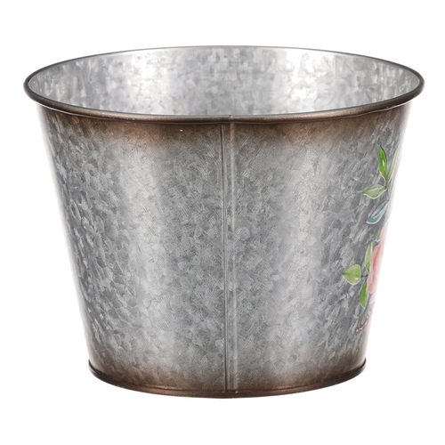 Kovový obal na květiny. Design s růžemi.