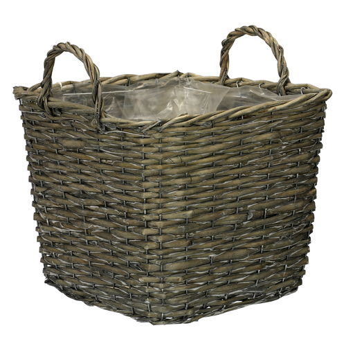 Košík proutěný - obal na květiny, hranatý, šedý