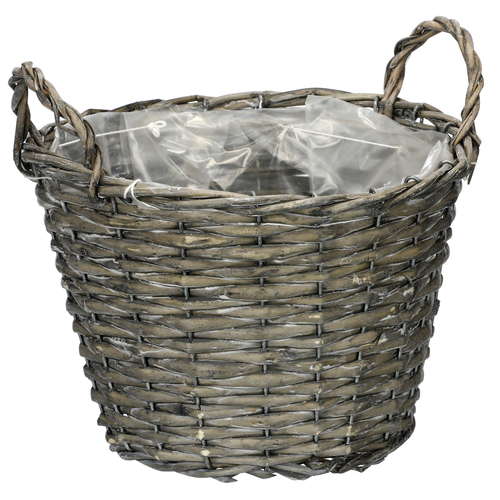 Košík proutěný - obal na květiny, kulatý, šedý