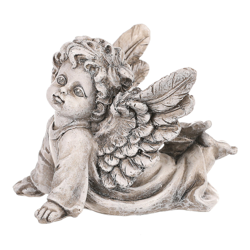 Anděl s křídly hledící do nebes - polyresin, šedý