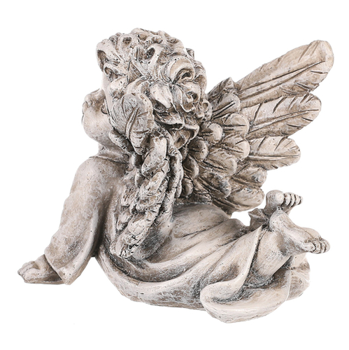 Anděl s křídly hledící do nebes - polyresin, šedý