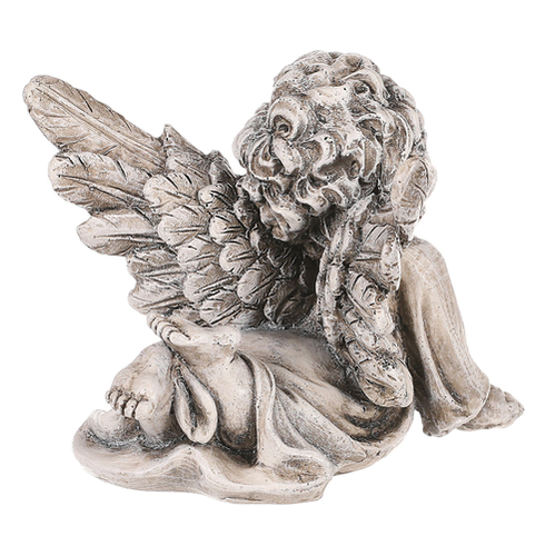 Anděl s křídly hledící do nebes - polyresin, šedý