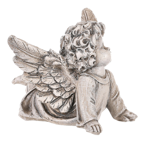 Anděl s křídly hledící do nebes - polyresin, šedý