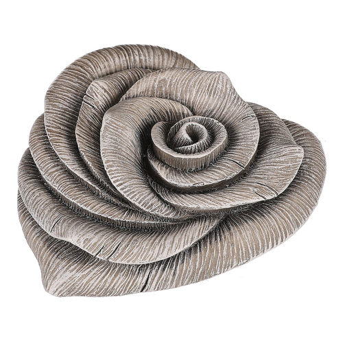 Květ růže ve tvaru srdce - polyresin, šedý