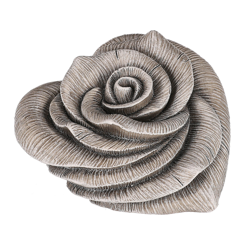 Květ růže ve tvaru srdce - polyresin, šedý