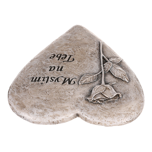 Srdce s růží a nápisem - na pověšení, polyresin, šedé