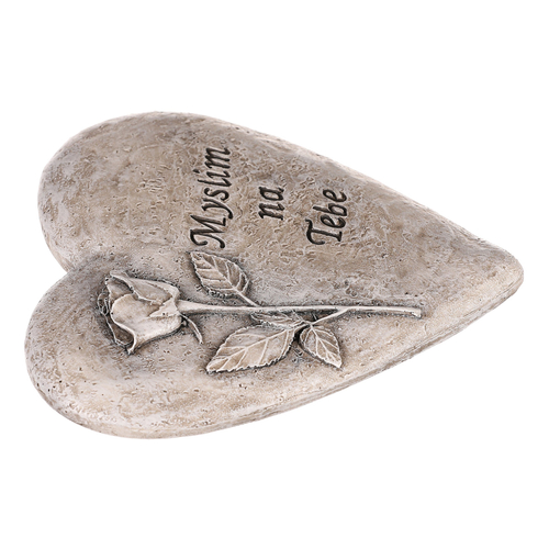 Srdce s růží a nápisem - na pověšení, polyresin, šedé