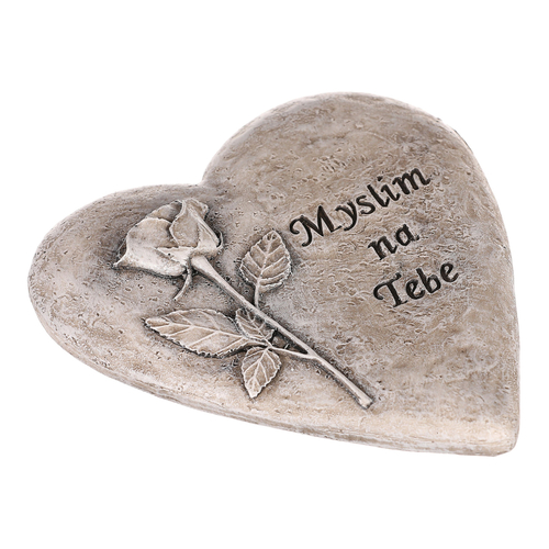 Srdce s růží a nápisem - na pověšení, polyresin, šedé