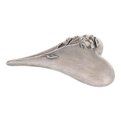 Srdce zaoblené s růží - polyresin, šedé