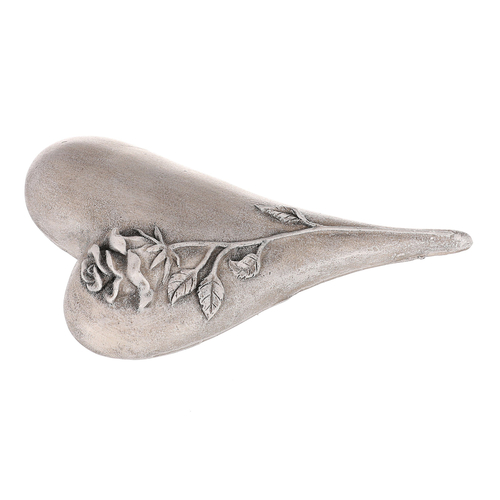 Srdce zaoblené s růží - polyresin, šedé